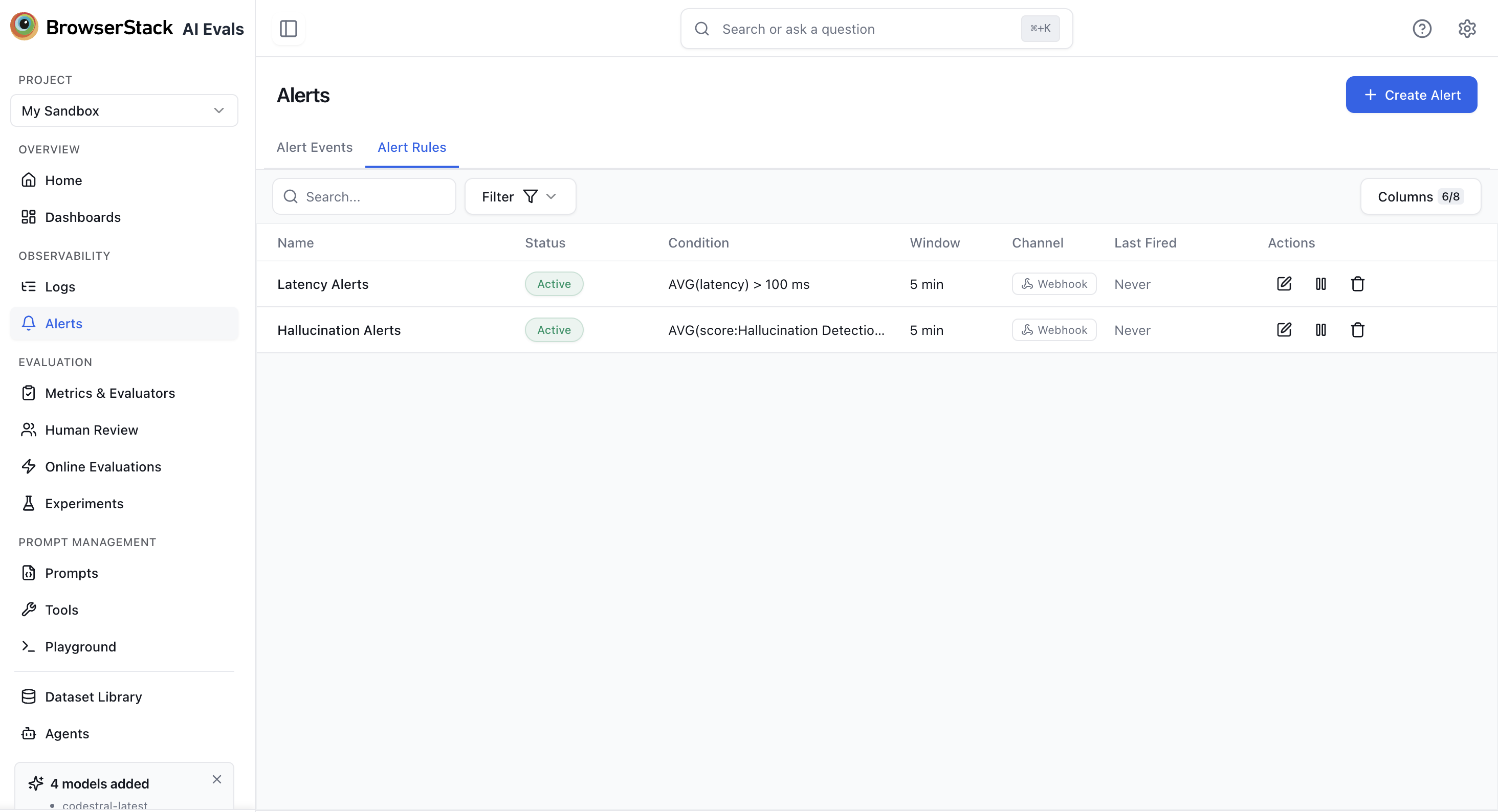 Alerts page with Alert Events and Alert Rules tabs