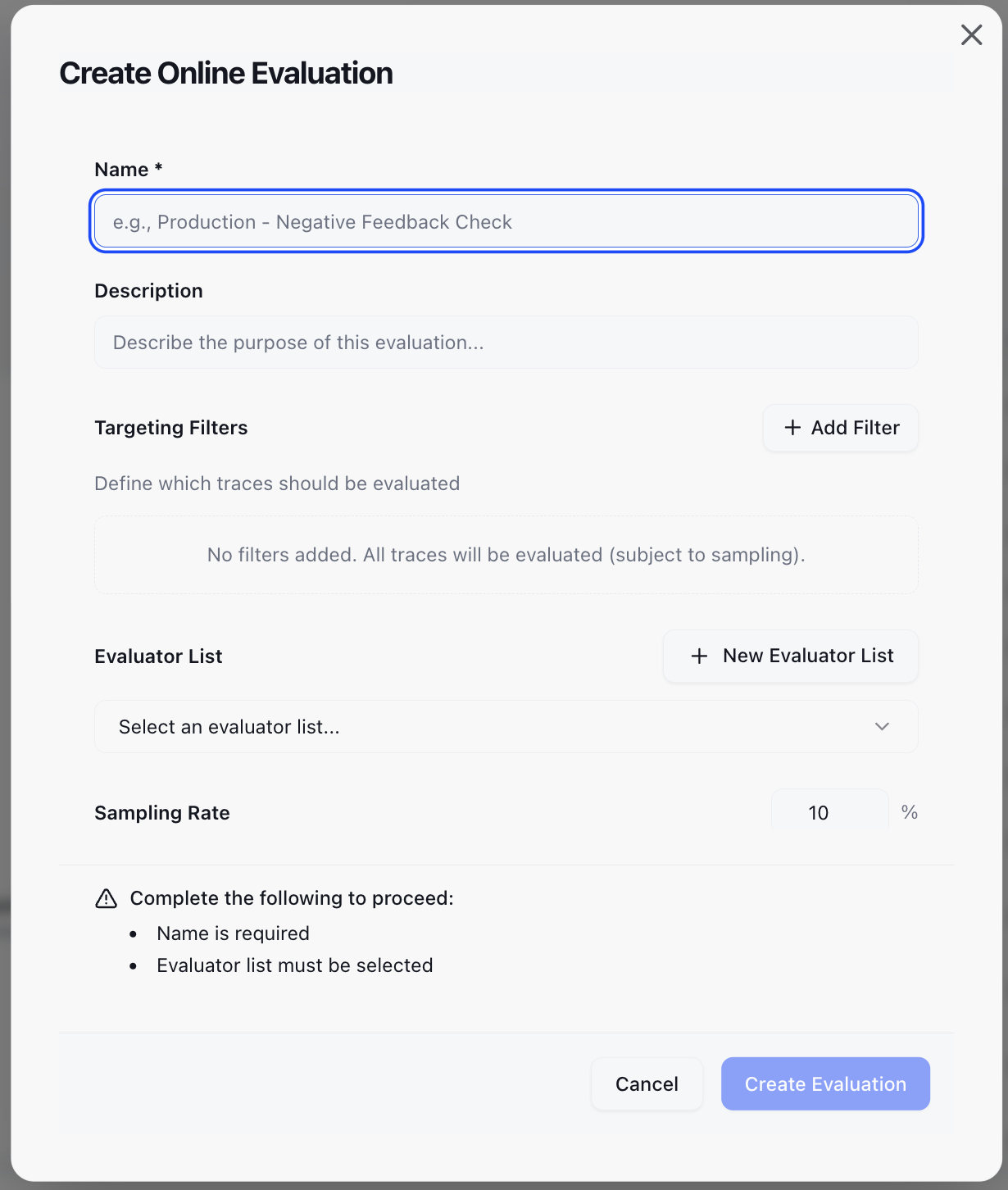 Create online evaluation