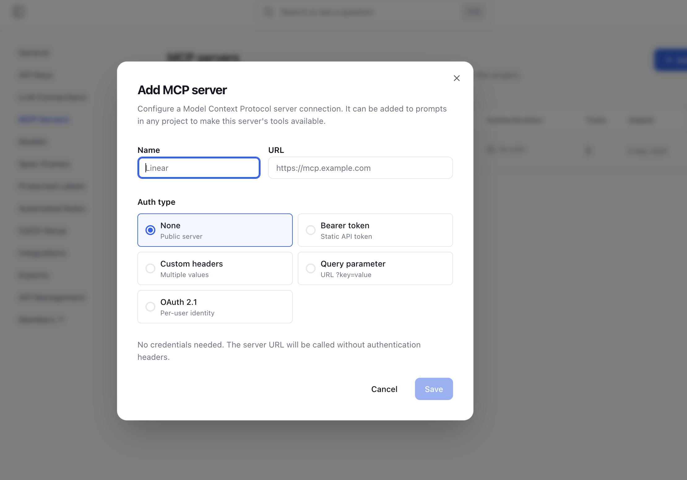 Add server dialog